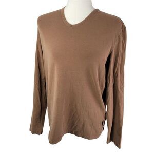 Boss Hugo Brown Mens Shirt Large Tan Long Sleeve Lightweight Sweater
